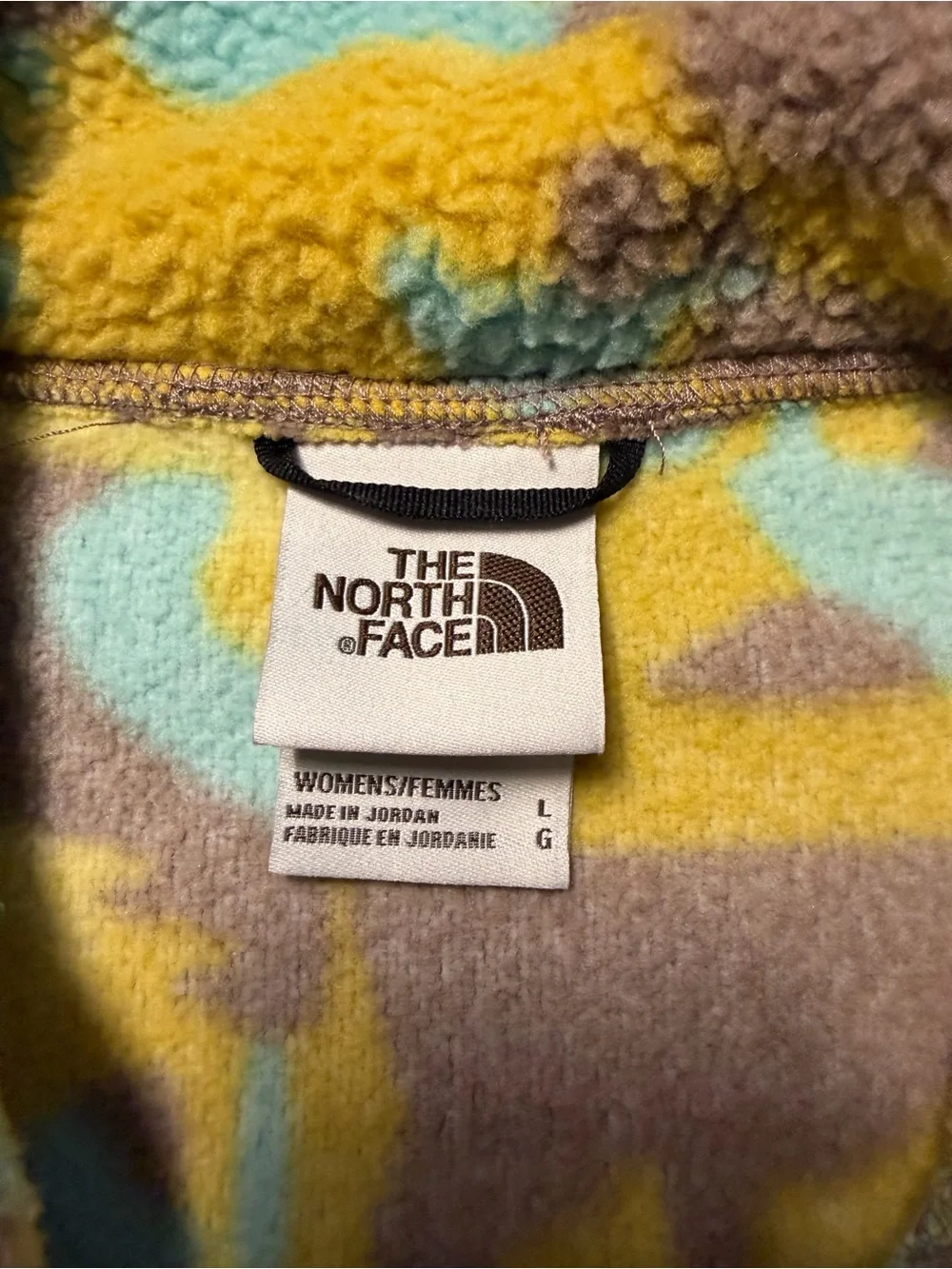 The North Face Womens Sz Large  Cragmont Camo 1/4 Snap Fleece Jacket Yellow Teal